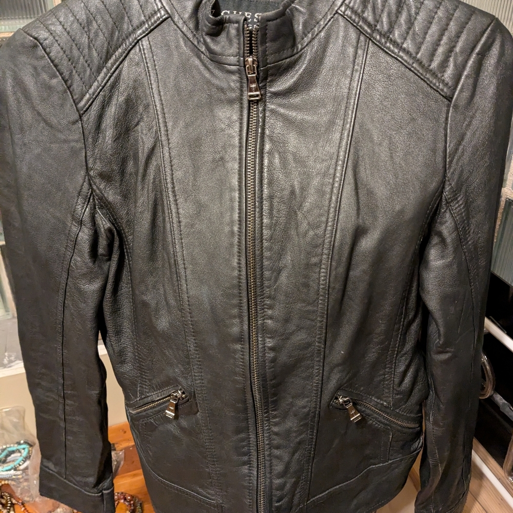 Guess Black Quilted Leather Jacket